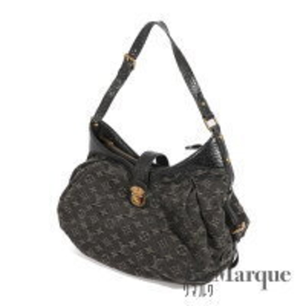 Louis Vuitton Monogram Denim Black Leather Shoulder Handbag - Picture 1 of 8